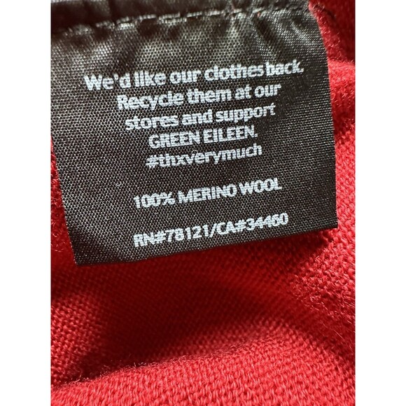 EILEEN FISHER Merino Wool Red Turtle-Neck Asymmetrical Poncho Sweater Women's OS - Picture 7 of 9